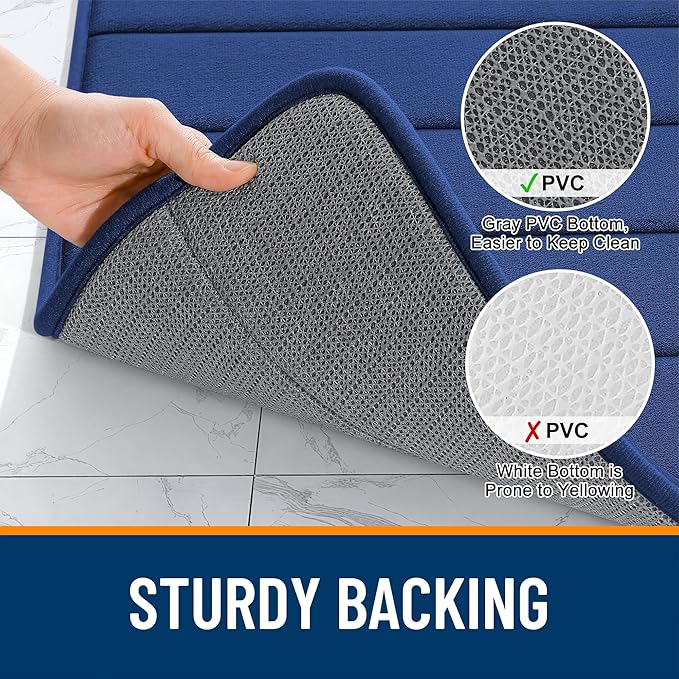OLANLY Memory Foam Long Bathroom Rugs Runner 70x24, Super Soft Absorbent Bath Mat, Quick Dry, Machine Washable Shower Rugs, Bathmat Carpet, Bathroom Home Decor Accessories, Twilight Sapphire