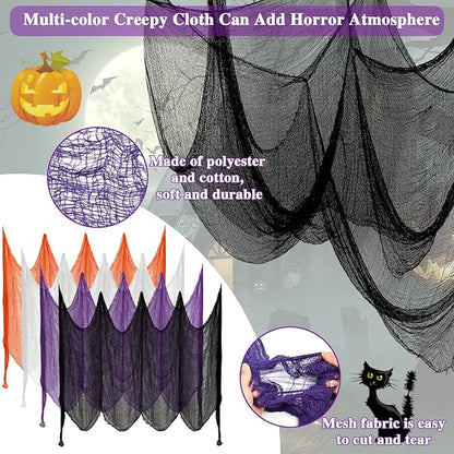 Halatool 30 X 90 in Halloween Creepy Cloth, 4 PCS Multi-Color Spooky Cheesecloth Scary Hanging Gauze Decor for Halloween Party Supplies Haunted Houses Windows Doorways Indoors & Outdoors