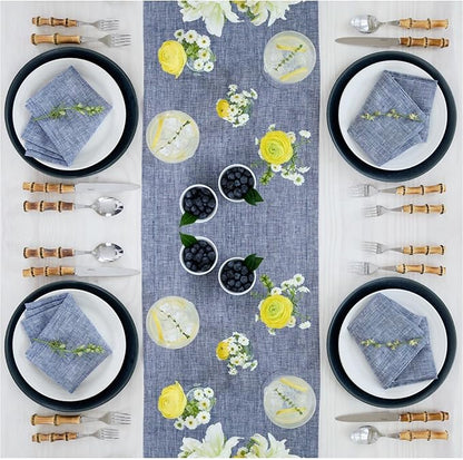 Solino Home Linen Cloth Napkins Set of 4-100% Pure Linen Chambray Indigo Dinner Napkins 20 x 20 Inch - Athena, Handcrafted and Machine Washable - Christmas, Holiday, Winter