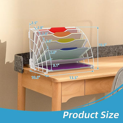 SUPEASY Fan Shaped Desk File Organizer, 6 Compartments for Filing Paper Bills, Letters, Desk Accessories for Workspace, School, Office, Waiting Room, Classroom Storage, White