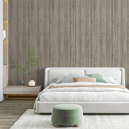 Art3d 4-Pack Glue-On Herringbone Wainscoting Panel for Interior Wall Decor - 104 x 12 Inch Polystyrene Ultralight Slim Slat Wall Panels for Living Room Bedroom, Ashtree