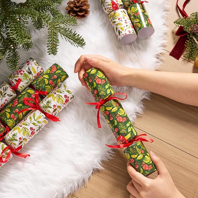 JOYIN 10 Pack Christmas No-Snap Party Favors, Green Xmas Table Favor for Kids Includes Party Hat, Jokes & Gifts, Cute Gifts for Christmas Table Decorations, Dinner Traditions Party Supplies