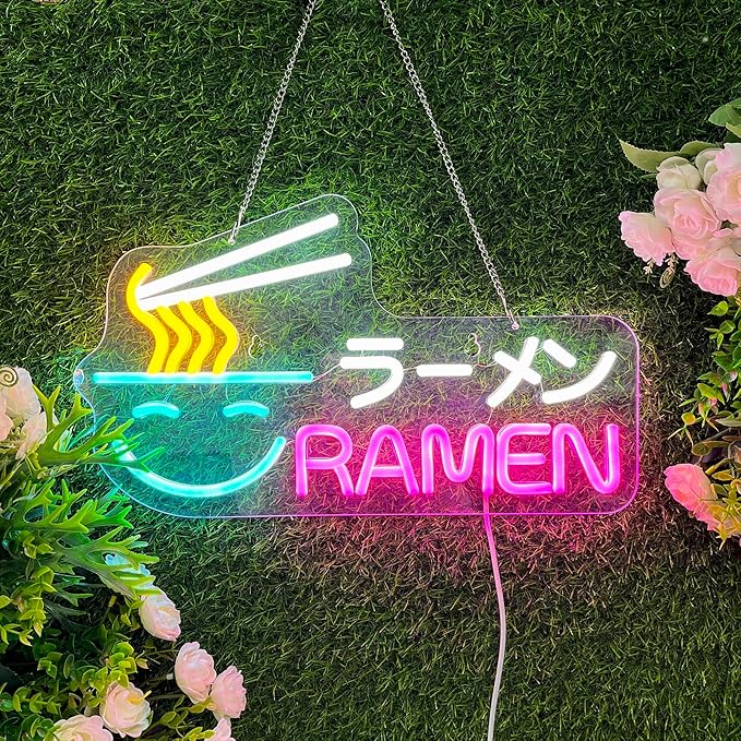 Ramen Neon Sign Japanese Noodles LED Lights for Wall Decor 16.1" x 9.1" USB Powered Light Up Signs for Resturant Ramen Shop Kitchen Dinning Room Noodle Shop Wall Art Decorations