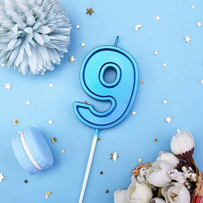PHD Luxe Blue 2.76 Inch 9 Number Birthday Candles, Blue Cake Candles for Party Celebration