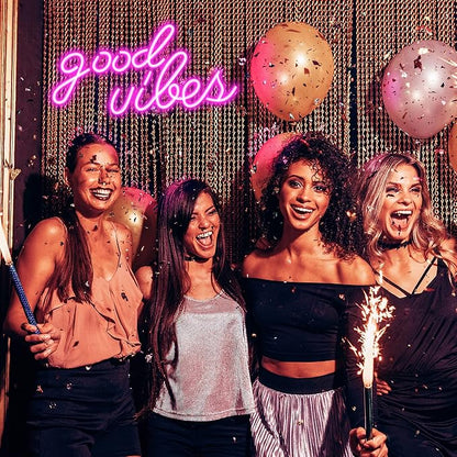 Pink Good Vibes Neon Sign - Neon Lights for Bedroom, LED Neon Signs for Wall Decor (16.1 x 8.3 inch)
