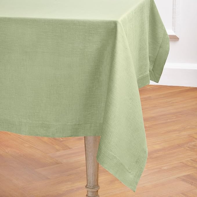 Solino Home Linen Tablecloth 54 x 72 Inch - 100% Pure Linen Chambray Olive Table Cloth for Rectangular Tables - Athena, Machine Washable Cloth Tablecloth for Fall, Autumn