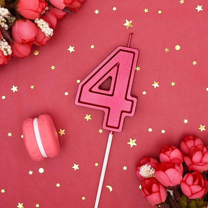 PHD Luxe Red 2.76 Inch 4 Number Birthday Candles, Red Cake Candles for Party Celebration