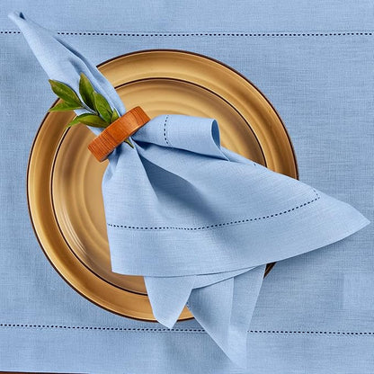 Solino Home Linen Cloth Napkins Set of 4-100% Pure Linen Cornflower Blue Dinner Napkins 20 x 20 Inch - Classic Hemstitch, Handcrafted and Machine Washable - Christmas, Holiday, New Year