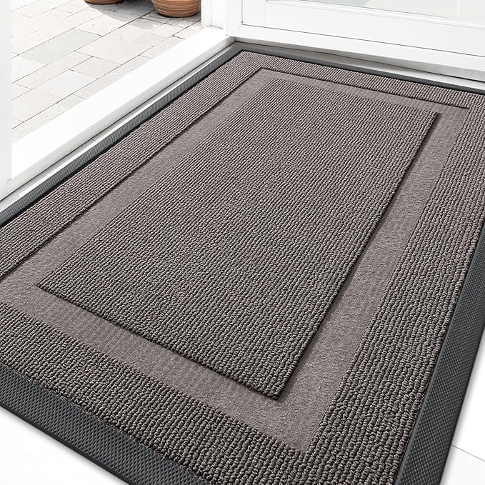 OLANLY Front Door Mat Indoor Outdoor Entrance, Waterproof All-Season, All-Weather Doormat, Sturdy Natural Rubber, Low Profile, Easy Clean Patio Porch Entryway Mat, 59x23, Taupe