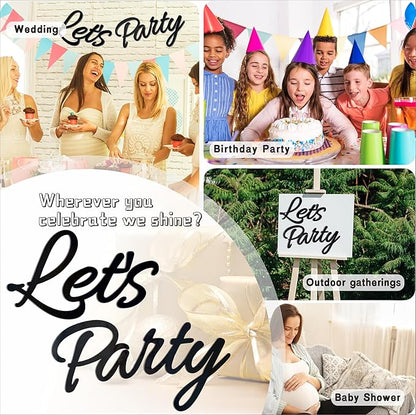 Let's Party Sign for Backdrop Decor Waterproof Lettering for Balloon Arch Garland Birthday Wedding Baby Shower Graduation Bachelorette Party Christmas Celebrate Decorations (Black)