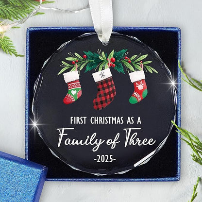 Baby's First Christmas Ornaments 2025 - Christmas Tree Decoration Glass Ornaments - New Parents Mom Dad, Baby First Ornament, First Christmas As A Family of Three, Ideal for New Mom Dad