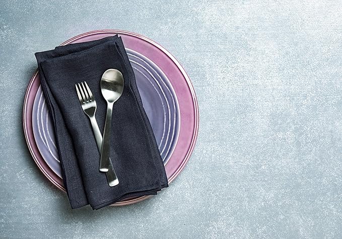 Solino Home Navy Blue Linen Napkins Set of 6-100% Pure Linen Dinner Napkins 20 x 20 Inch for Fall, Autumn, Christmas, Holiday, Winter, New Year - Fete