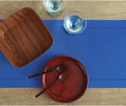 Solino Home Linen Royal Blue Table Runner 144 Inches Long - 100% Pure Linen Extra Long Table Runner 14 x 144 Inch for Christmas, New Year - Classic Hemstitch