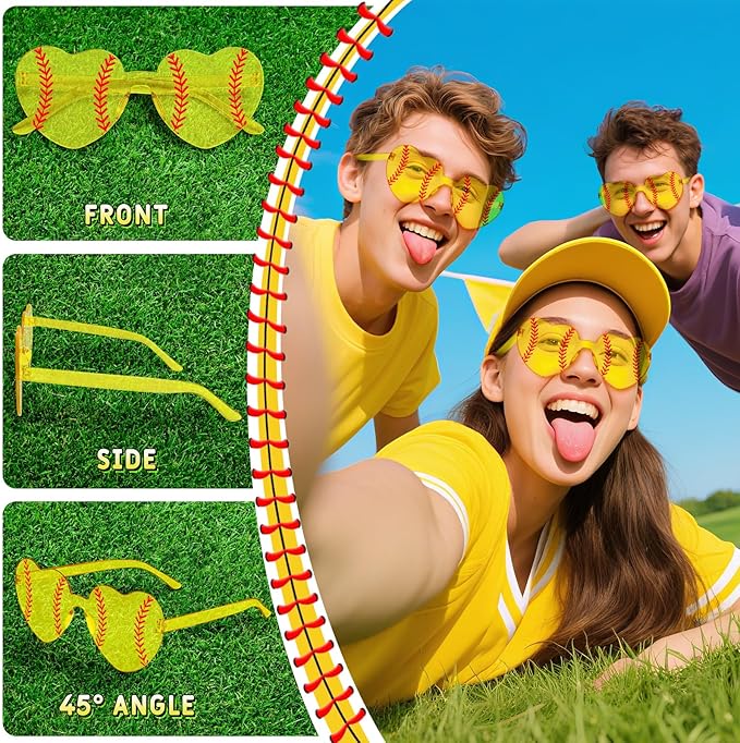 Pibupibu 12/24 Pack Volleyball Softball Football Soccer Gifts for Team Coach Heart Sunglasses Bulk Sports Party Favor Glasses