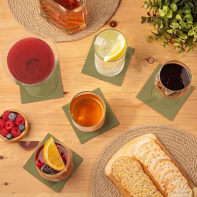AMERICAN HOMESTEAD Cocktail Napkins - Premium 4.75"x4.75" Disposable Linen-Like Beverage Napkins - Bulk Square Party Bar Serviettes for Weddings, Parties, Events, and Daily Use - 100 Count - Olive