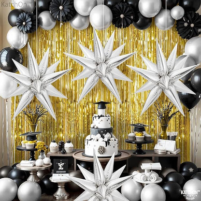 KatchOn Large Silver Star Balloons - 50 Pieces | Star Balloons with Shine for Happy Anniversary Decorations, New Years Decorations 2026 | Foil Silver Starburst balloons | star birthday decorations