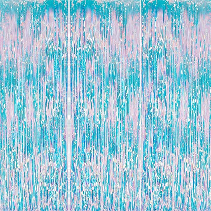 3 Pack Foil Fringe Backdrop - Iridescent Shiny Tinsel Curtains for Party Decoration/Photo Booth Props - 3.3x8.2 FT Metallic Foil Backdrop for Birthday, Wedding, Graduation, Christmas.