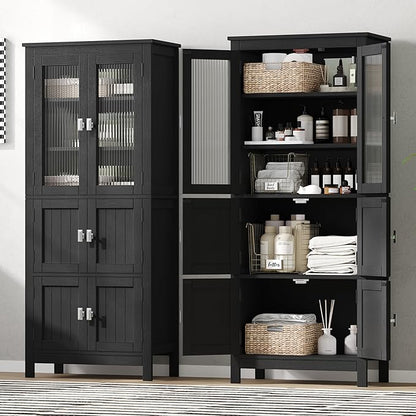 53.1" H Tall Bathroom Storage Cabinet, Bathroom Floor Cabinet with 6 Doors and Adjustable Shlef, Linen Cabinet, Pantry Cabinet for Living Room, Kitchen, Entryway, Black