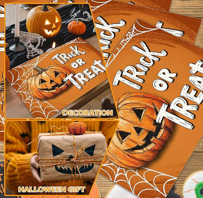 Halloween Pumpkin Placemats Set of 4, 12x18 Inch Trick Or Treat Table Mat, Washable Heat Resistant Place Mats for Kitchen Dining Table, Halloween Themed Decoration for Home-B06