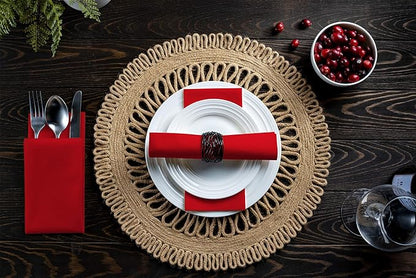 100 Linen-Feel Colored Paper Napkins - Decorative Cloth-Like Brighet Red Dinner Napkins - Soft And Absorbent. For Kitchen, Party, Wedding, Bathroom Or Any Occasion. (Pack of 100)