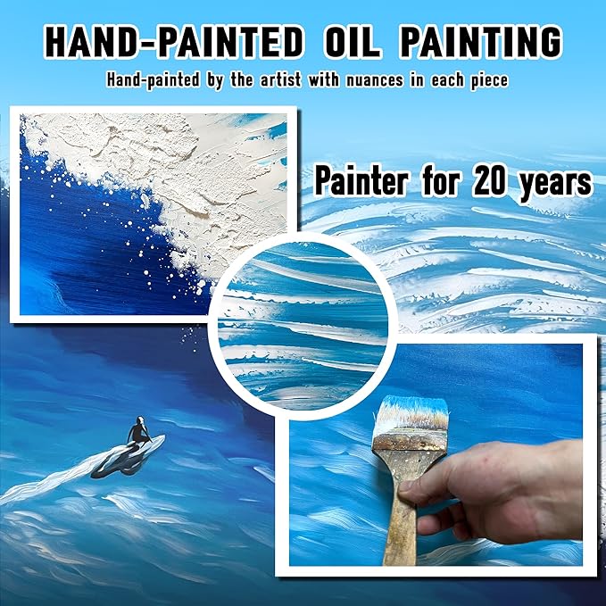 Blue and White Pictures for Wall Bedroom Ocean Hand Painted Wall Art for Office Large Canvas Wall Art for Living Room Size 29 x 58 Inch