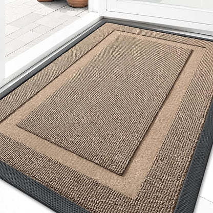 OLANLY Front Door Mat Indoor Outdoor Entrance, Waterproof All-Season, All-Weather Doormat, Sturdy Natural Rubber, Low Profile, Easy Clean Patio Porch Entryway Mat, 59x23, Mocha