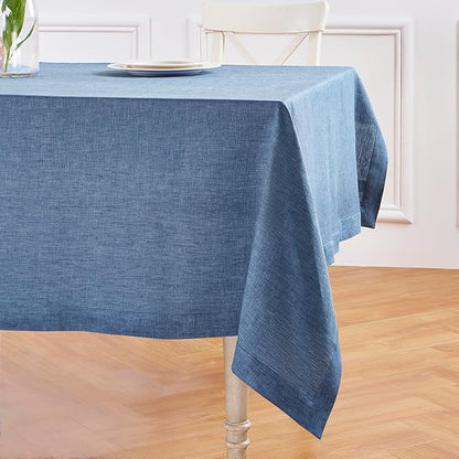 Solino Home Linen Tablecloth 60 x 120 Inch - 100% Pure Linen Blue Denim Table Cloth for Rectangle Tables - Athena, Machine Washable Tablecloth for Christmas, New Year