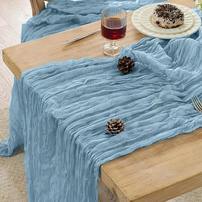 12 Pack Cheesecloth Table Runner 120 Inch Boho Rustic Gauze 10 FT Dusty Blue Cheese Cloths Table Runners Decorations for Spring Summer Birthday Party Baby Shower Wedding Holiday Home Decor