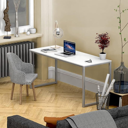 SHW Mission 55-Inch Home Office Computer Desk, White