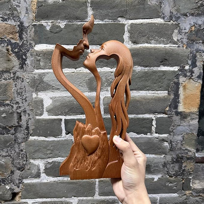 BGCOPPER Wooden Kissing Couple Ornament, Abstract Couple Portrait Sculpture Romantic Love Statue Decor Gift for Women Anniversary Valentine Wedding - 14 Inch