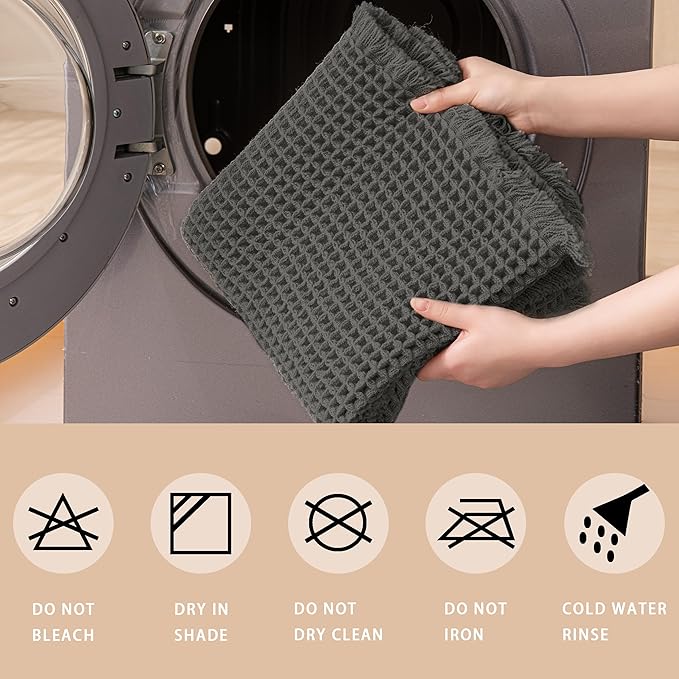 Waffle Runner Rug Non Slip, Boho Bath Mat, Super Absorbent Quick Dry Long Bath Runner Bathroom, Soft Farmhouse Bath Rug with Tassels, Washable Shower Mats for Floor 24"x72", Dark Grey