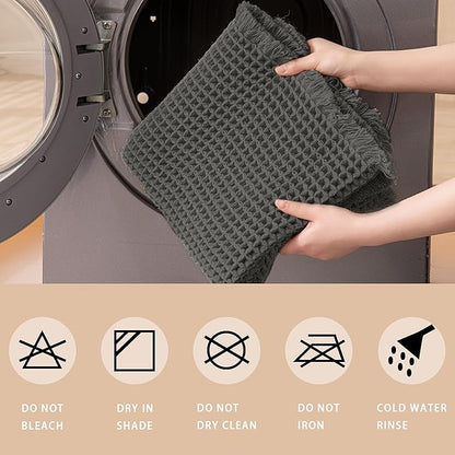 Waffle Runner Rug Non Slip, Boho Bath Mat, Super Absorbent Quick Dry Long Bath Runner Bathroom, Soft Farmhouse Bath Rug with Tassels, Washable Shower Mats for Floor 24"x72", Dark Grey