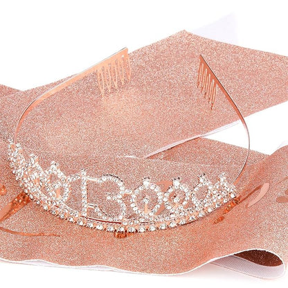 CIEHER 13th Birthday Crown & Sash Set, Rose Gold Tiara, Teen Gifts