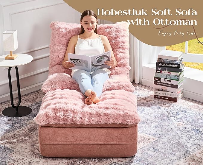 Hobestluk Sofa Couch Foam Sofa for Small Spaces Comfy Sofas with footrest Couch Recliner Small Sofas for Living Room, Bedroom, Apartment (Pink)