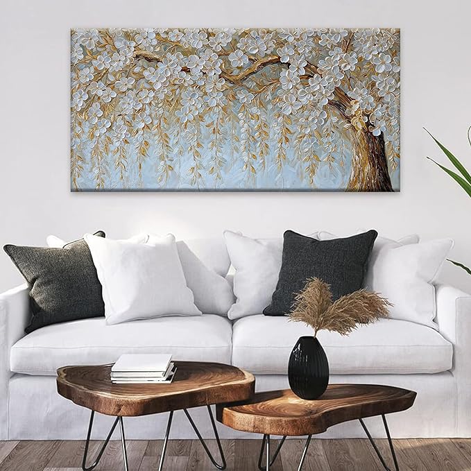 Wall Art Living Room Flower White Tree Wall Art Modern Canvas Art Wall Decor Home Wall Decor Suitable Picture For Bedroom Apartment Office Can Be Hung 24" X 48"