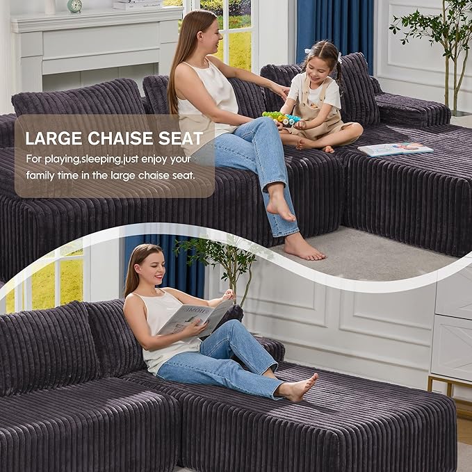 Hobestluk Modular Sectional Sofa Couches L-Shape Couch 3 Seat Modular Sofa Memory Foam Sectional Couches for Living Room, Cloud Couch with Oversized Chaise (108" Right Facing Chaise)