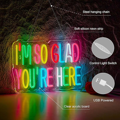 I'm So Glad You're Here Neon Sign for Classroom Wall Décor Dimmable LED Neon Light USB Powered Neon Art Signs Decor