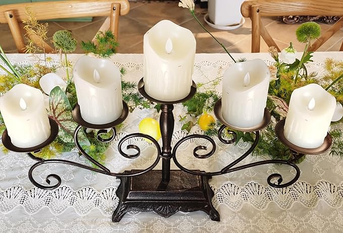 Fireplace Candle Holder 5 Candelabra for Pillar Candles Black Candle Stand - Iron Table Tealight Candle Holder Decor (5 Candelabra Pillar)