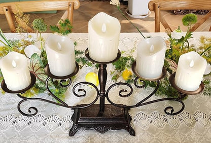 Fireplace Candle Holder 5 Candelabra for Pillar Candles Black Candle Stand - Iron Table Tealight Candle Holder Decor (5 Candelabra Pillar)