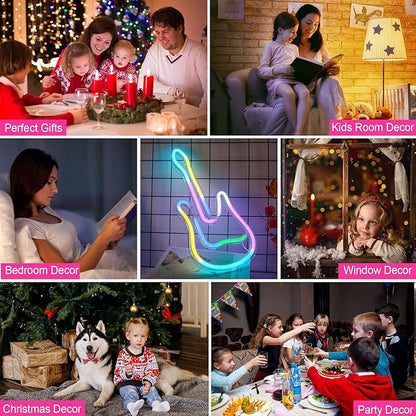 Bedroom Art Guitar Neon Sign Colorful Guitar Decoration Neon Light Christmas Halloween Wedding Valentine's Day Music Festival Birthday Party Bar Club Home Decor, Operated by USB