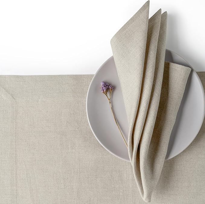 D'Moksha Homes Natural Linen Napkins 18 x 18 Inch - 100% Pure Linen Cloth Washable Dinner Napkins Set of 4 for Winter, Christmas, Holiday