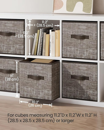 SONGMICS Storage Cubes, 11-Inch Non-Woven Fabric Bins with Double Handles, Set of 6, Closet Organizers for Shelves, Foldable, for Clothes, Walnut Color UROB026K02