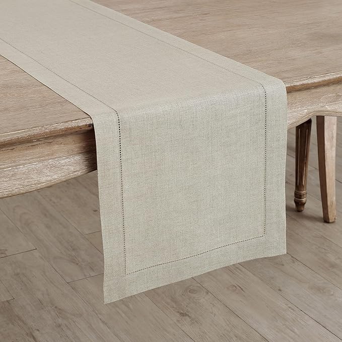 Solino Home Linen Natural Table Runner 108 Inches Long - 100% Pure Linen 14 x 108 Inch Table Runner for Fall, Autumn, Christmas, New Year - Classic Hemstitch
