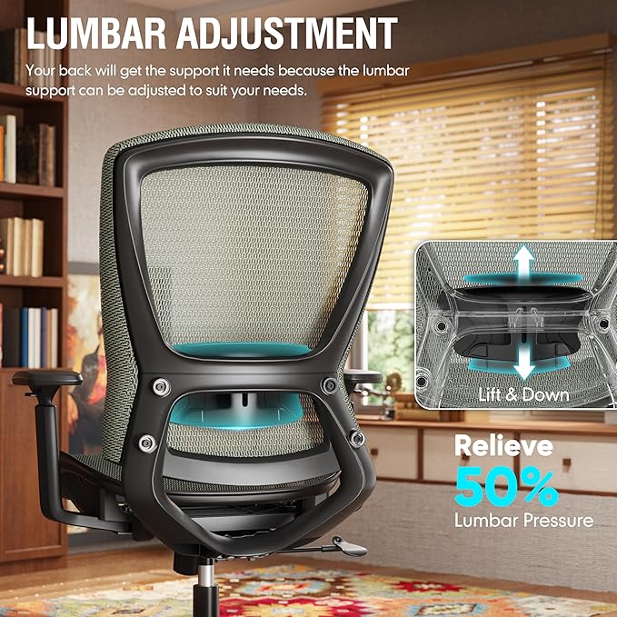 ELABEST Mesh Office Chair,Ergonomic Computer Desk Chair,Sturdy Task Chair- Adjustable Lumbar Support & Armrests,Tilt Function,Comfort Wide Seat,Swivel Home Office Chair