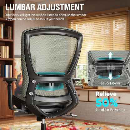 ELABEST Mesh Office Chair,Ergonomic Computer Desk Chair,Sturdy Task Chair- Adjustable Lumbar Support & Armrests,Tilt Function,Comfort Wide Seat,Swivel Home Office Chair