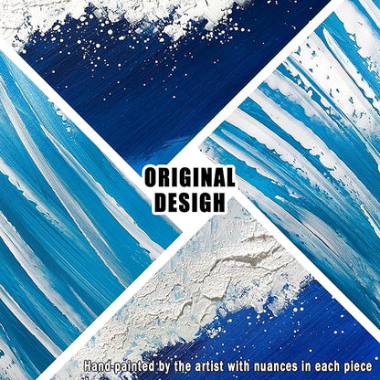 Blue and White Pictures for Wall Bedroom Ocean Hand Painted Wall Art for Office Large Canvas Wall Art for Living Room Size 29 x 58 Inch