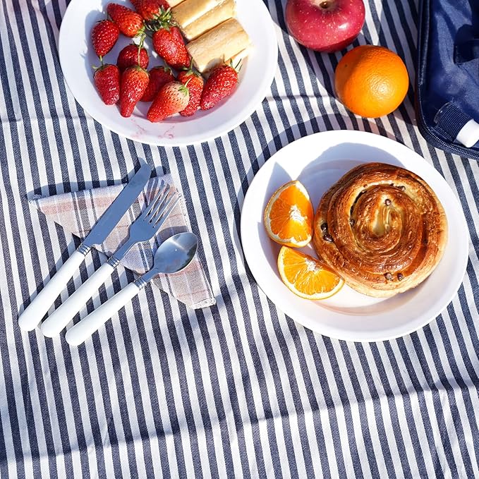 HappyPicnic Picnic Backpack Bag for 4, Wide Open with Large Capacity Insulated Cooler Compartment,9" Plates,Wooden Handle Cutlery and Waterproof Blanket Best Gift - Navy Blue