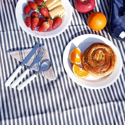 HappyPicnic Picnic Backpack Bag for 4, Wide Open with Large Capacity Insulated Cooler Compartment,9" Plates,Wooden Handle Cutlery and Waterproof Blanket Best Gift - Navy Blue