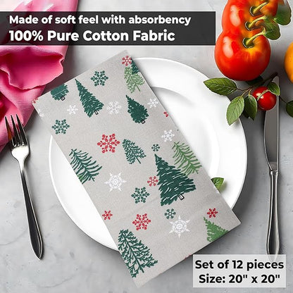 Urban Villa Cloth Napkins Set of 12 20x20 Inches 100% Cotton Napkins Cloth Washable Durable Reusable Absorbent Table Dinner Napkins Cloth for Christmas Hotel Lunch Restaurant Parties –Green Tree