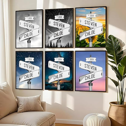 Personalized Vintage Street Sign For Couples, Custom Street Sign Canvas Poster Wall Art With Names, Gift For Valentine